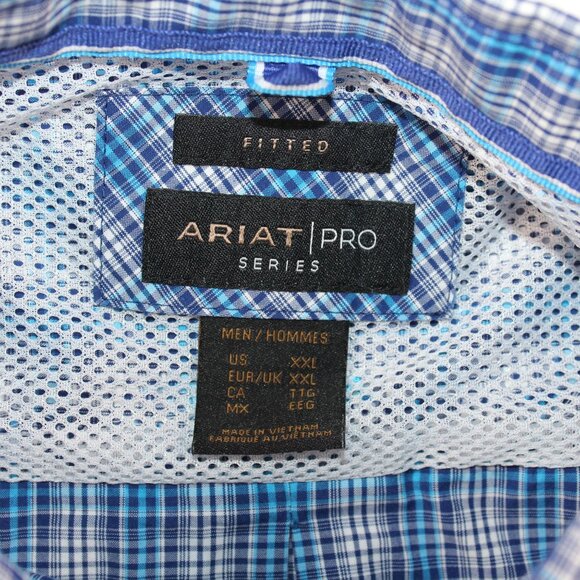 Ariat Pro Series 2XL Fitted Long Sleeve Blue Checkered Cowboy Western Shirt - Picture 9 of 12